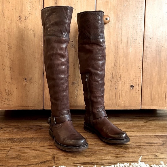 Frye Shoes - Vintage Frye Valerie Over Knee Leather Shearling Lined Boots, 3475006, Brown, 8